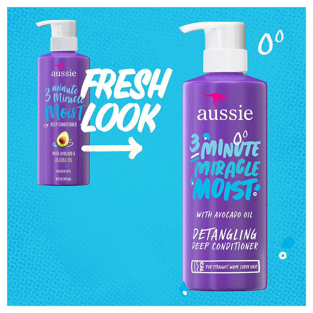 Aussie Miracle Moist with Avocado And Jojoba Oil, Paraben Free 3 Minute Miracle Conditioner, 16 Oz